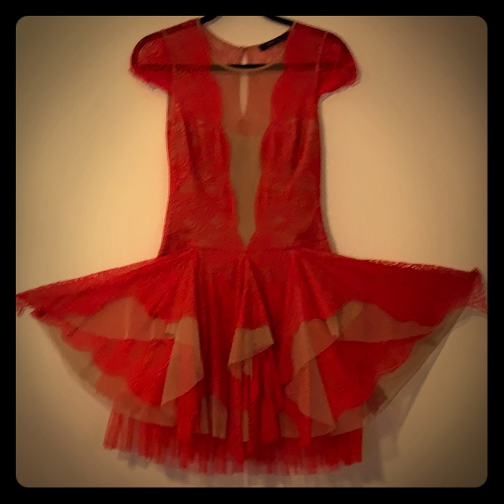 BCBGMAXAZRIA Rochelle Red & Nude Lace Dress